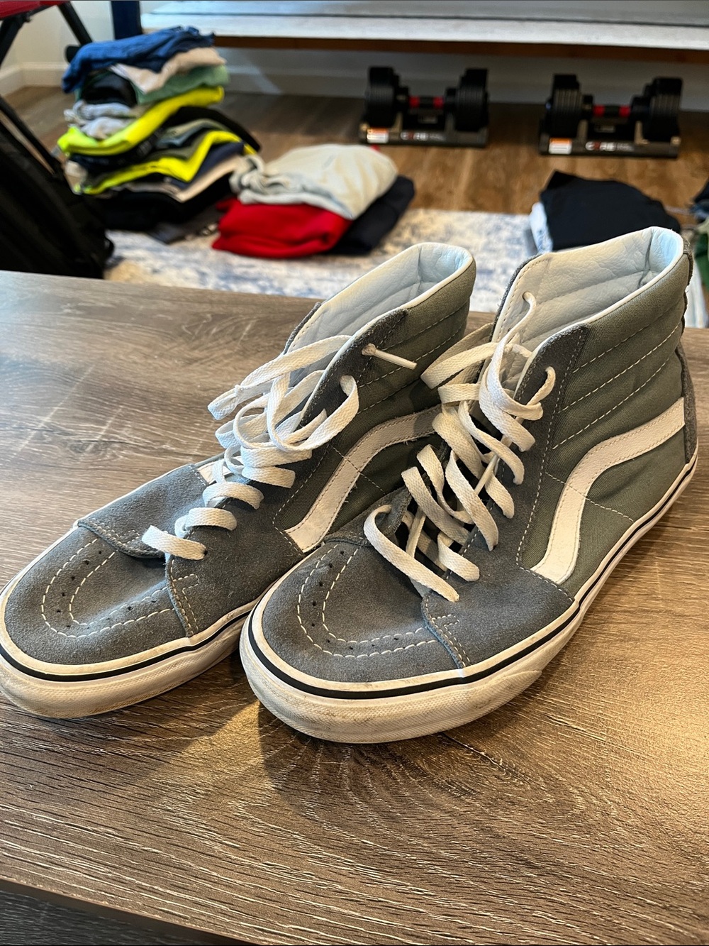 Vans Sk8-Hi High-Top Sneakers in Gray and White